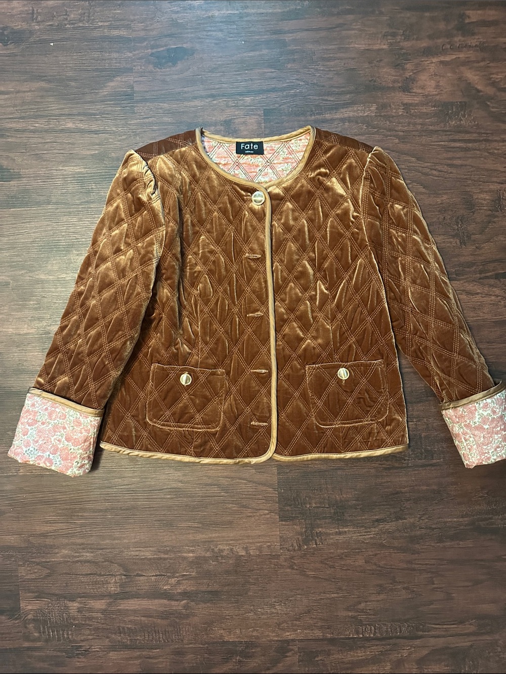 Fate Quilted Velvet Brown Utility Jacket with Patterned Cuffs